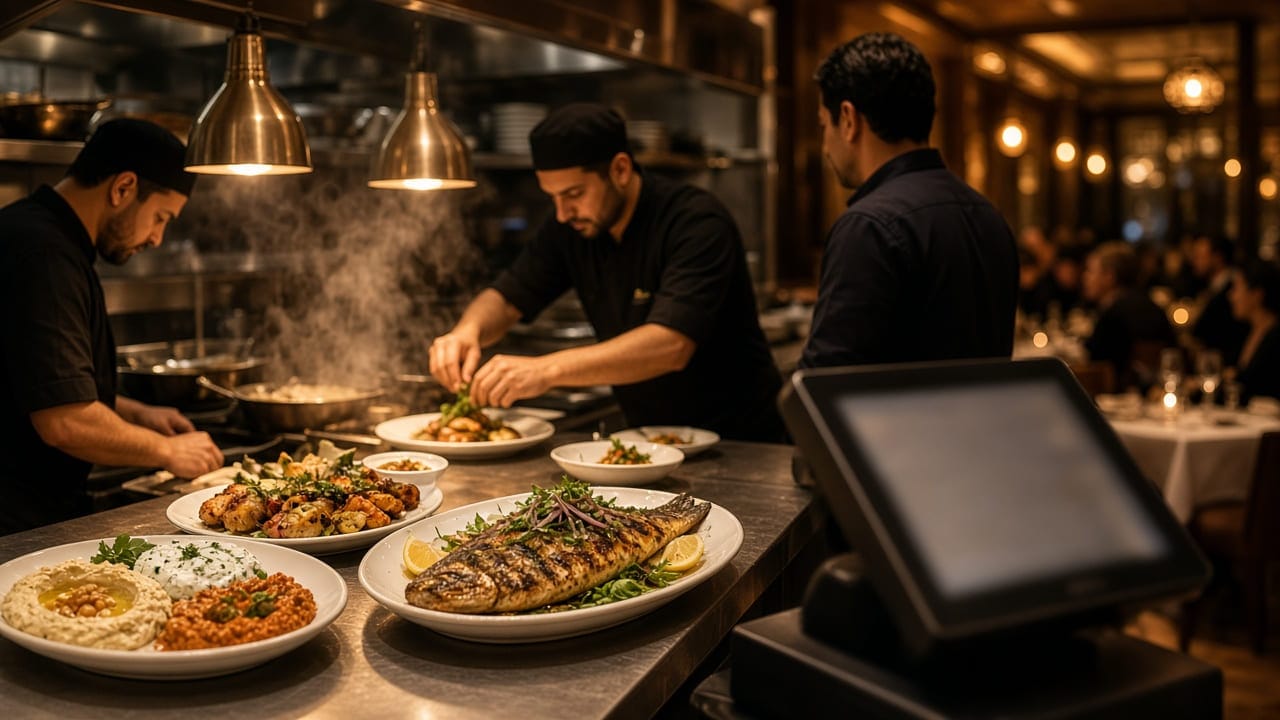 Yoğun akşam servisinde mutfak passa tabağı çıkan restoran